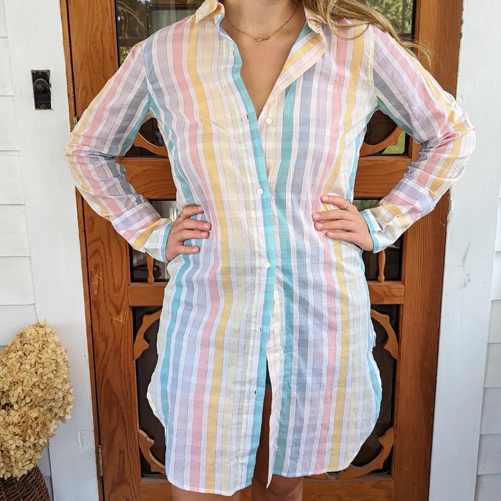 NWT J. Crew Beach Shirt in Rainbow Gingham
